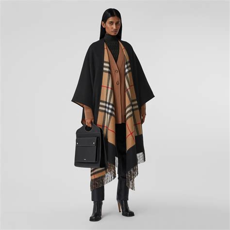 burberry cashmere cap|reversible check wool cashmere cape.